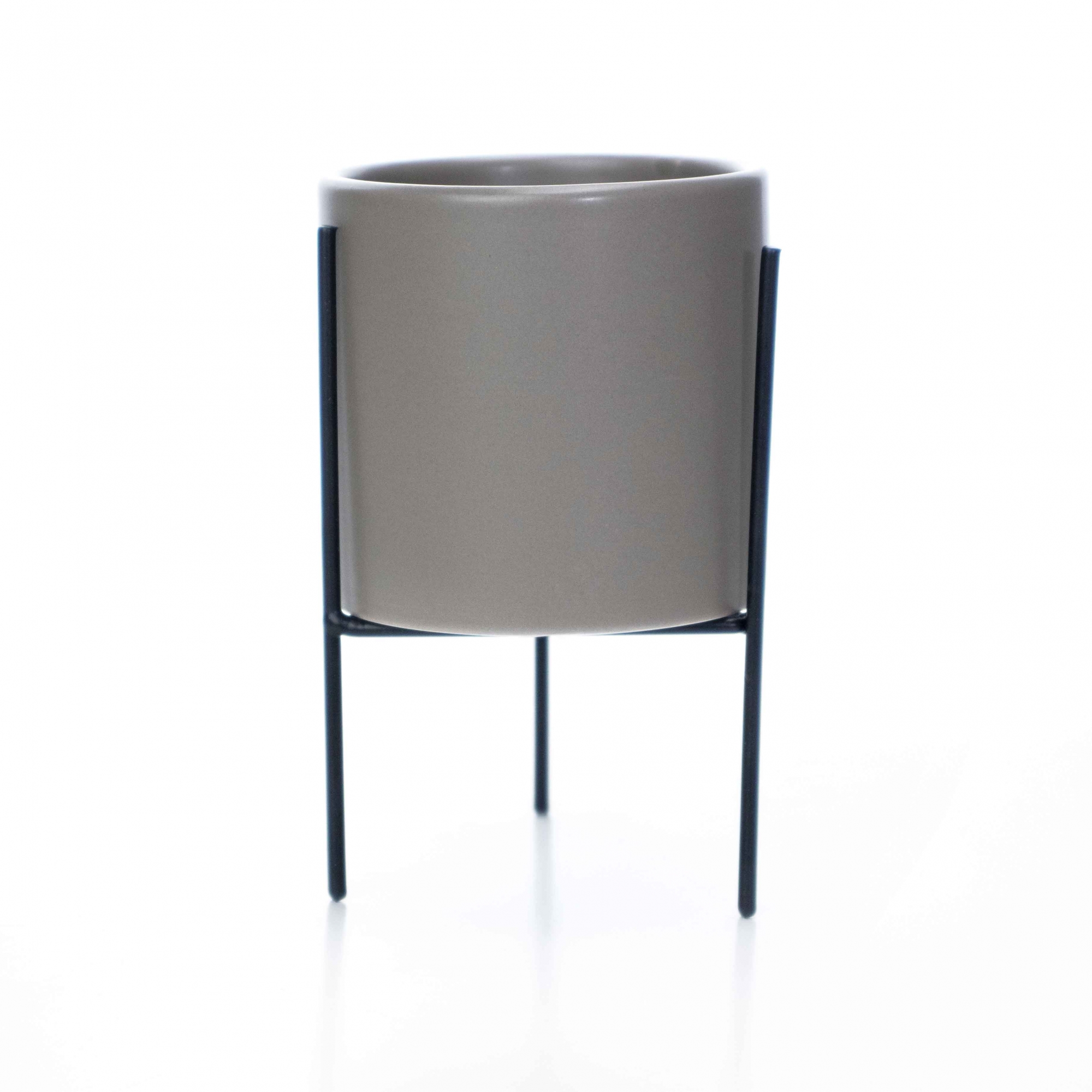 Cachepot Cinza com Suporte em Metal M 13X8 cm - D'Rossi