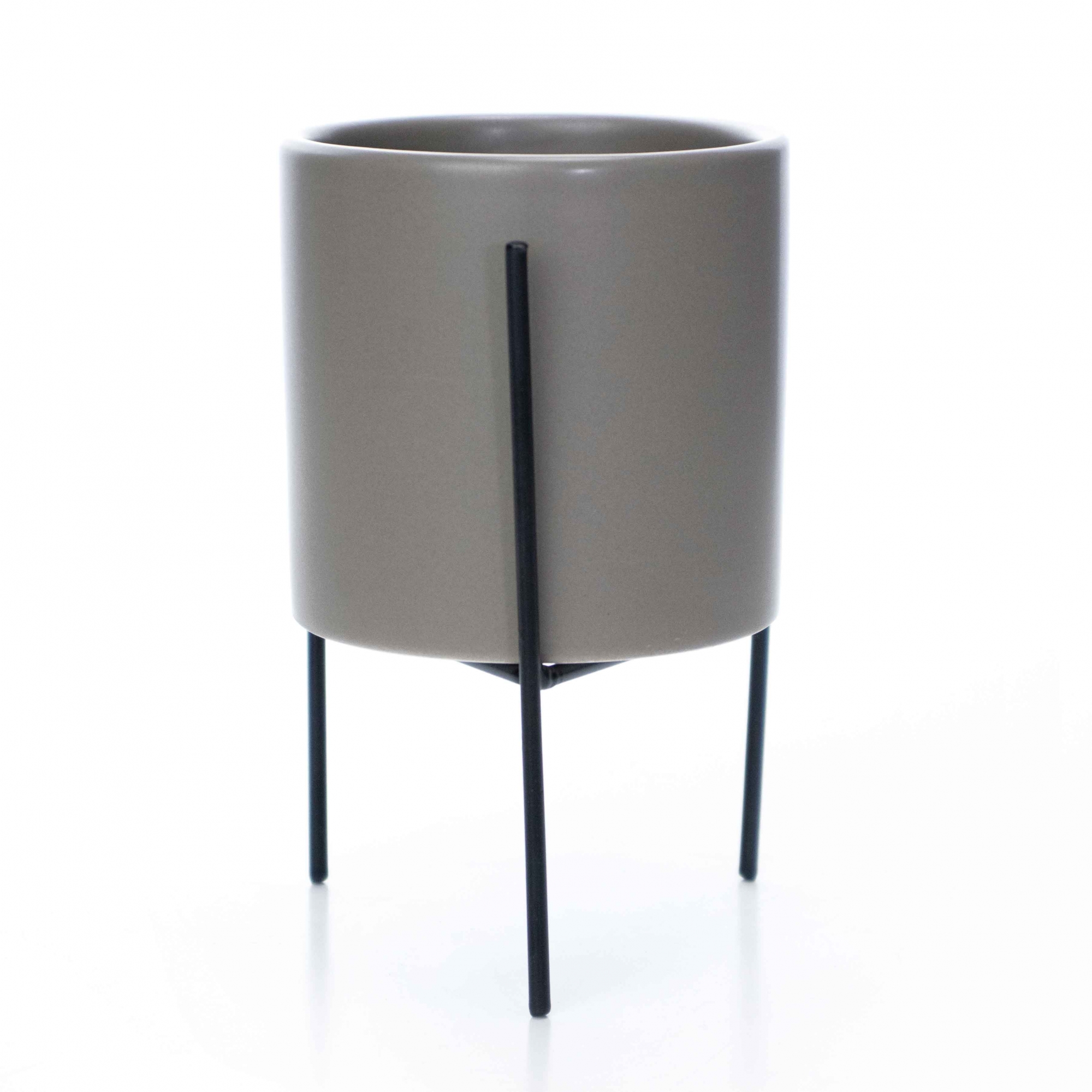Cachepot Cinza com Suporte em Metal M 13X8 cm - D'Rossi