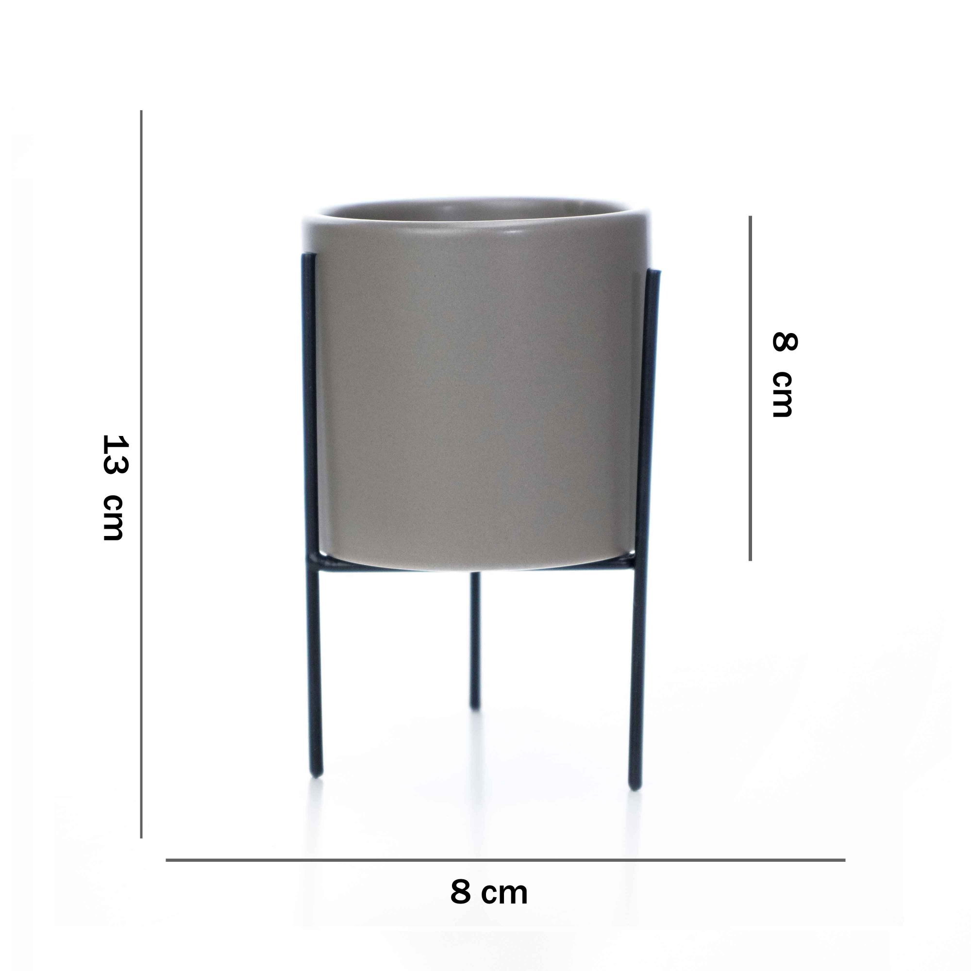 Cachepot Cinza com Suporte em Metal M 13X8 cm - D'Rossi