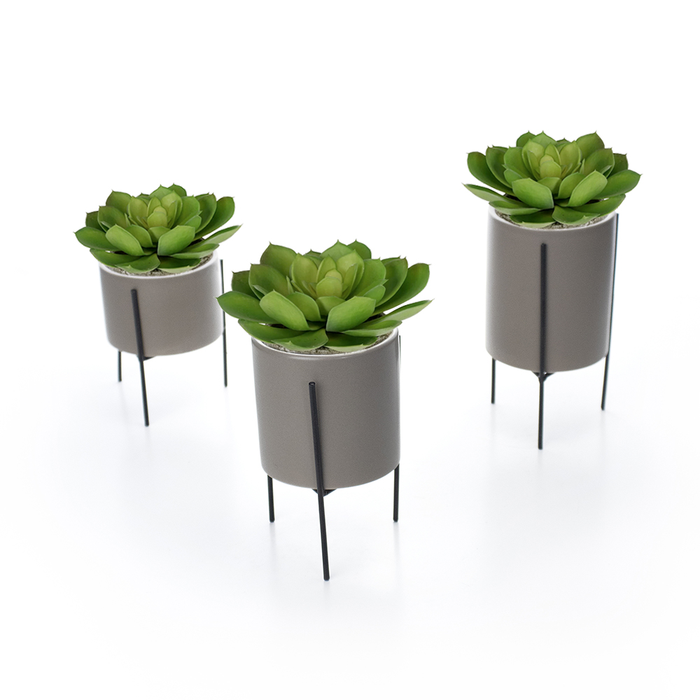 Cachepot Cinza com Suporte em Metal P 10X8 cm - D'Rossi
