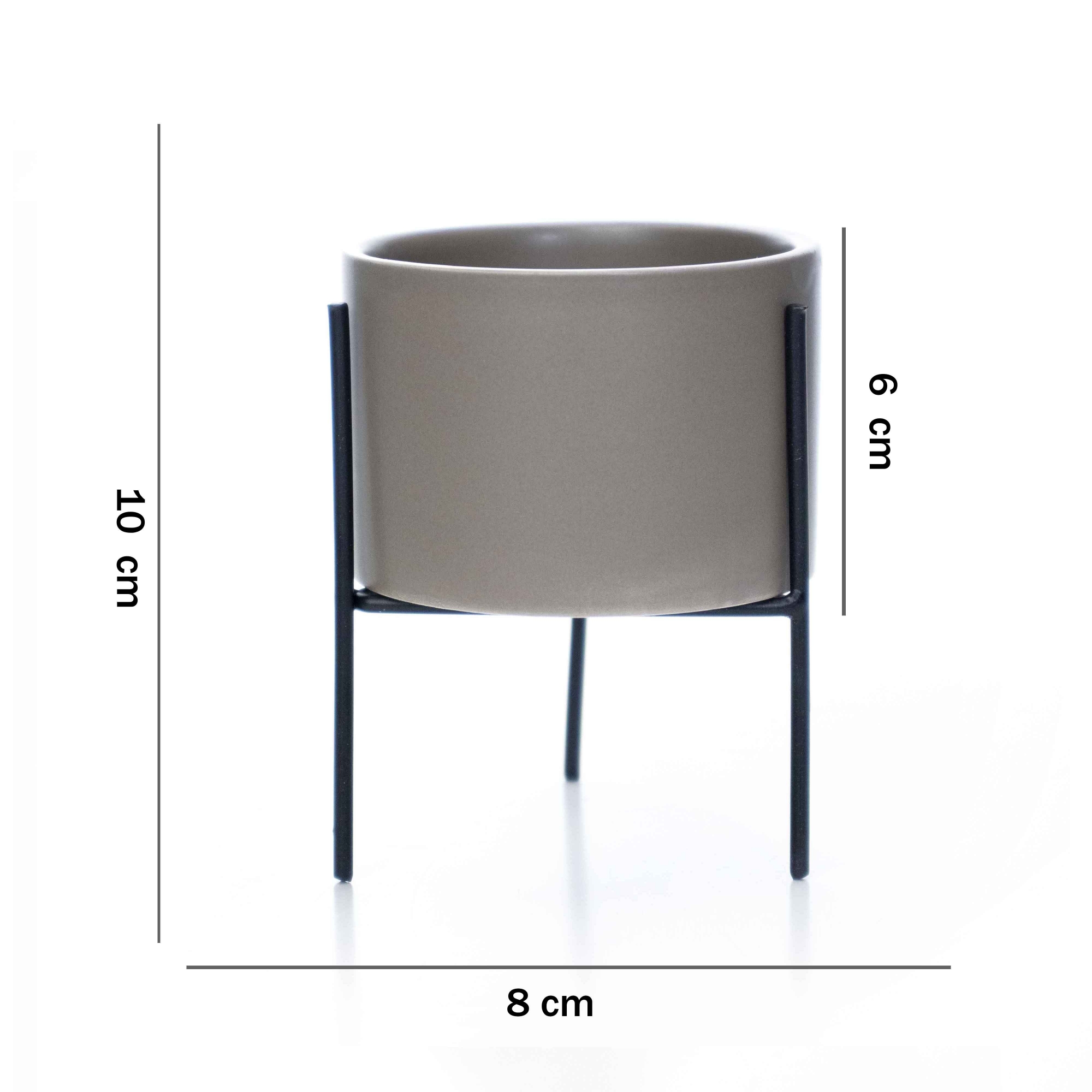 Cachepot Cinza com Suporte em Metal P 10X8 cm - D'Rossi