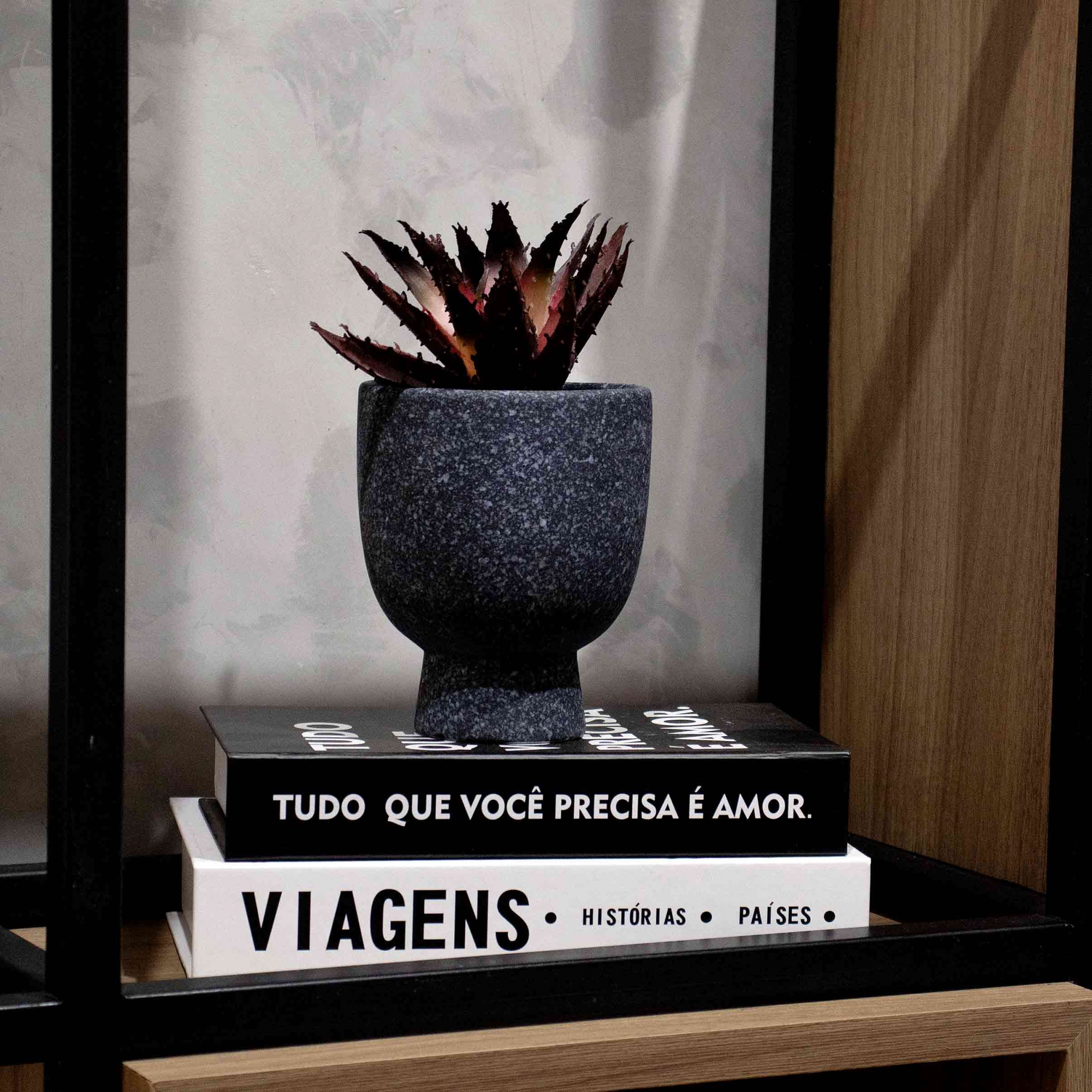 Cachepot Decorativo em Cerâmica Flocos Preto 14x11 cm - D'Rossi