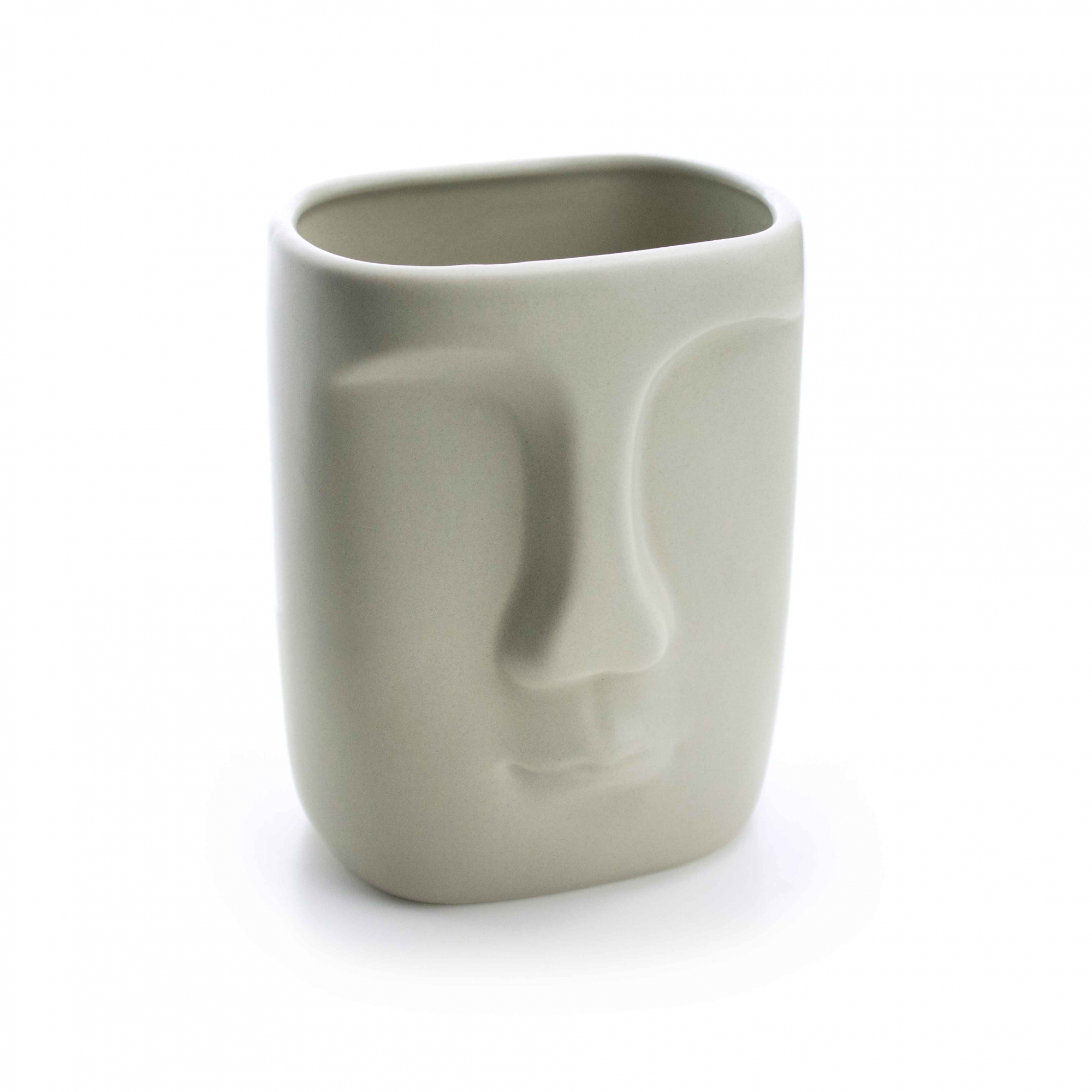 Cachepot Decorativo em Cerâmica Rosto Cinza 17x14 cm - D'Rossi