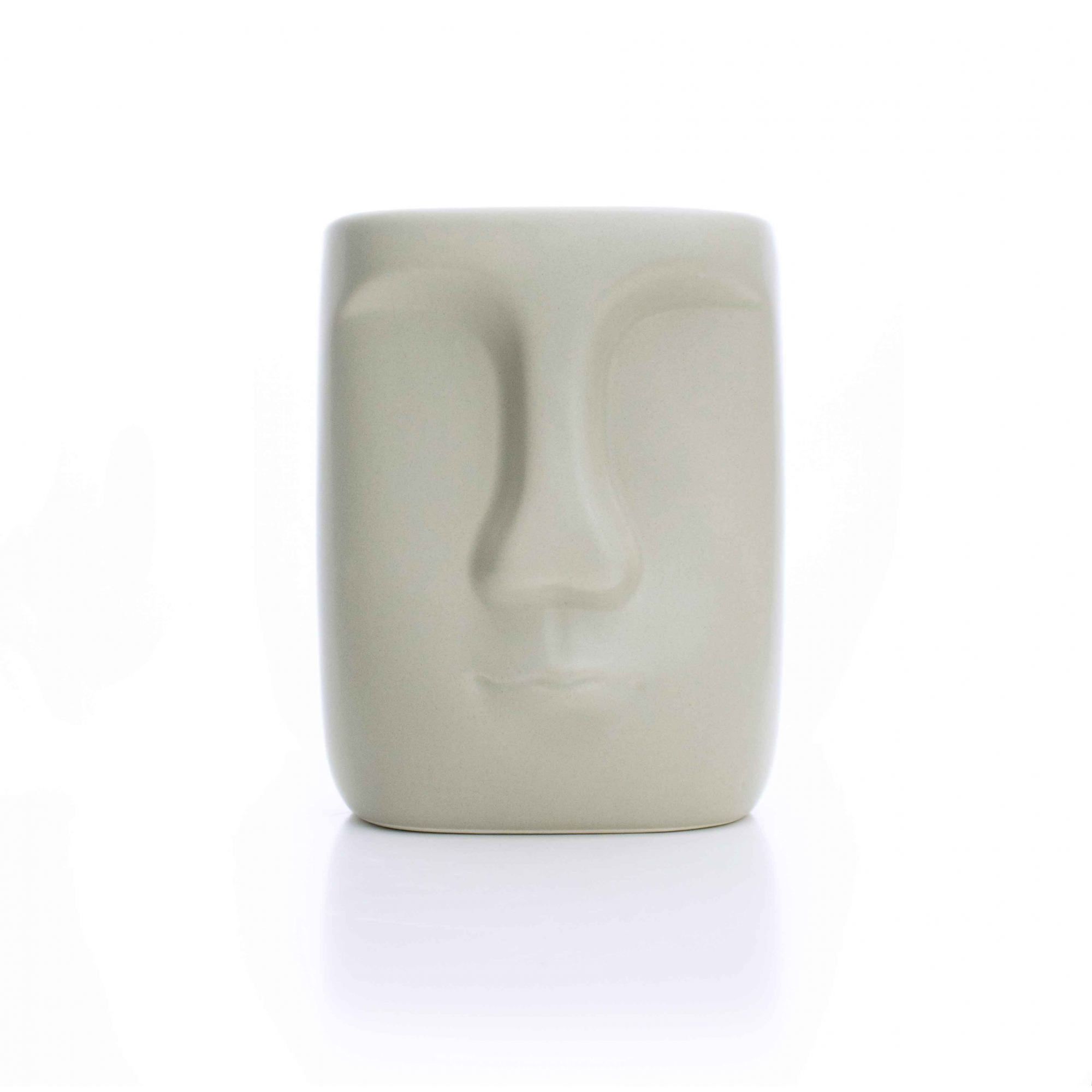 Cachepot Decorativo em Cerâmica Rosto Cinza 17x14 cm - D'Rossi