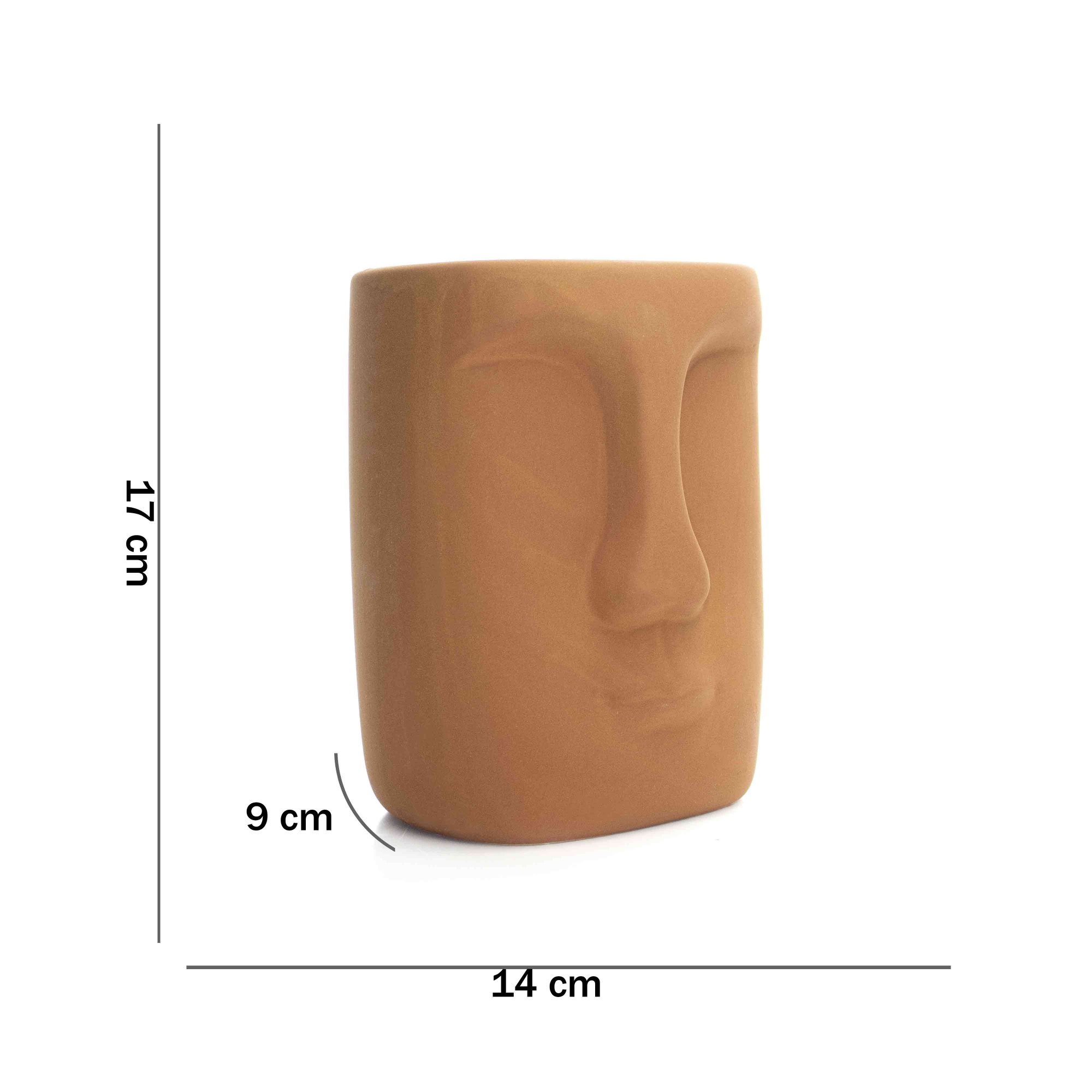 Cachepot Decorativo em Cerâmica Rosto Terracota 17x14 cm - D'Rossi