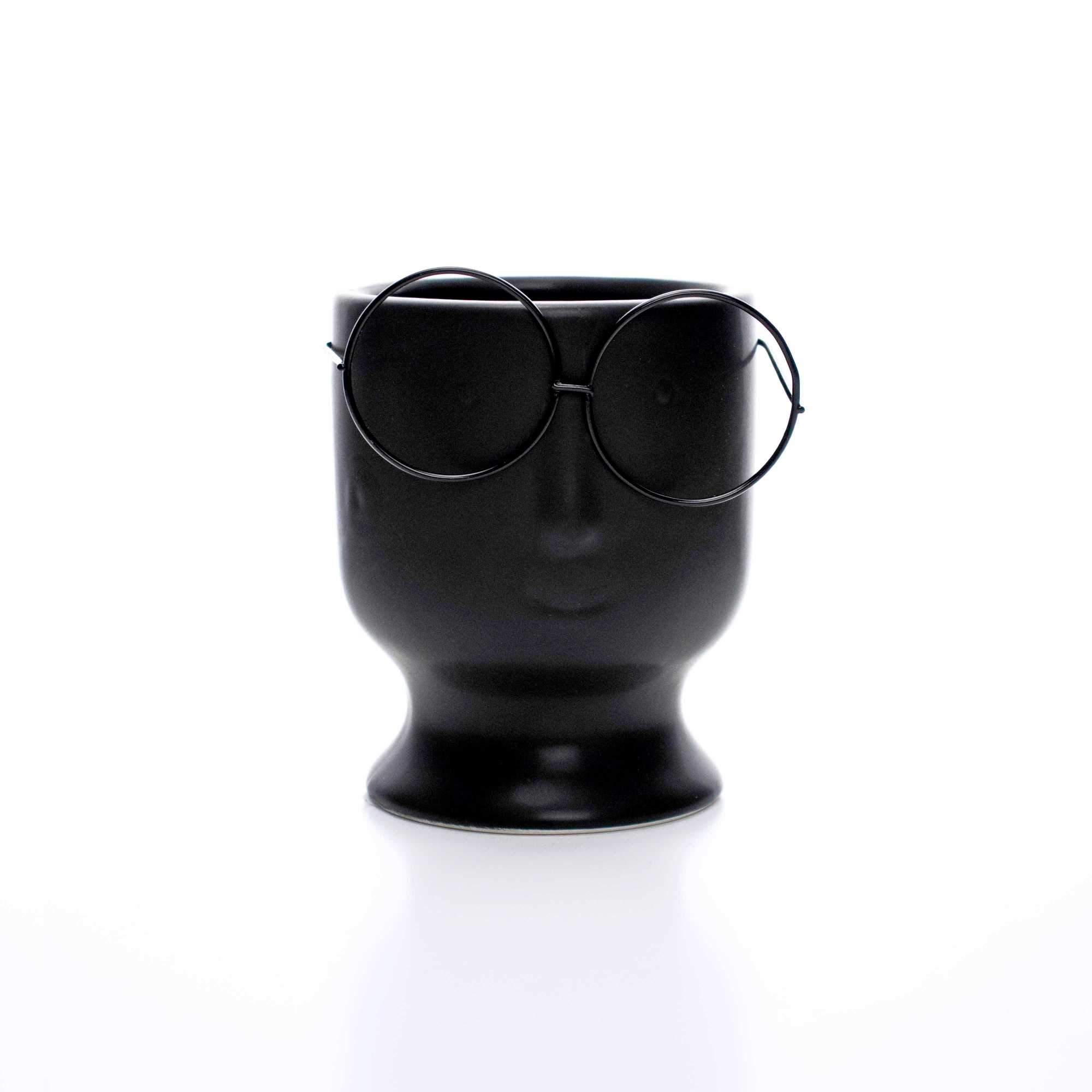 Cachepot Rosto com Óculos em Cerâmica Preto 11,8x9,8 cm - D'Rossi