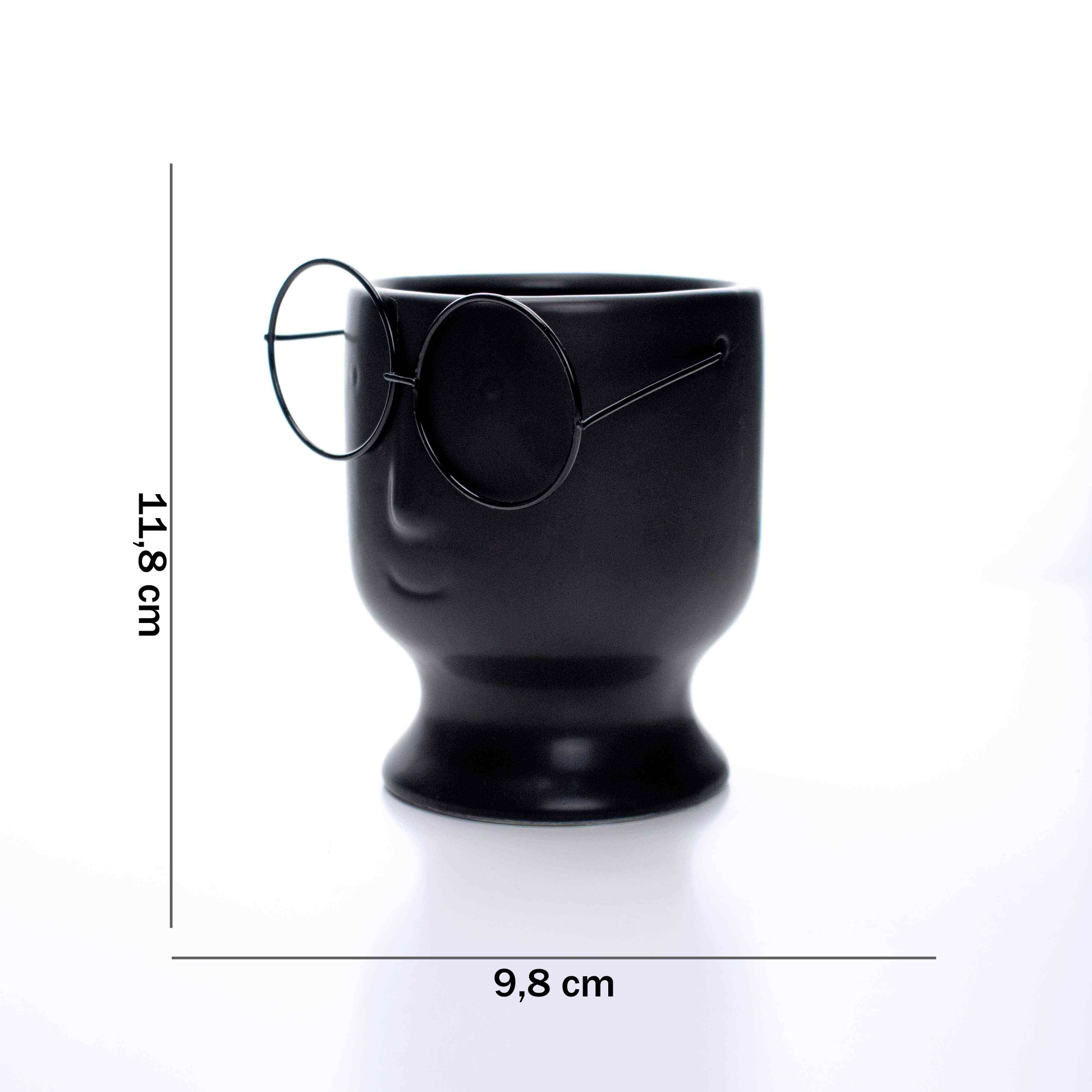 Cachepot Rosto com Óculos em Cerâmica Preto 11,8x9,8 cm - D'Rossi