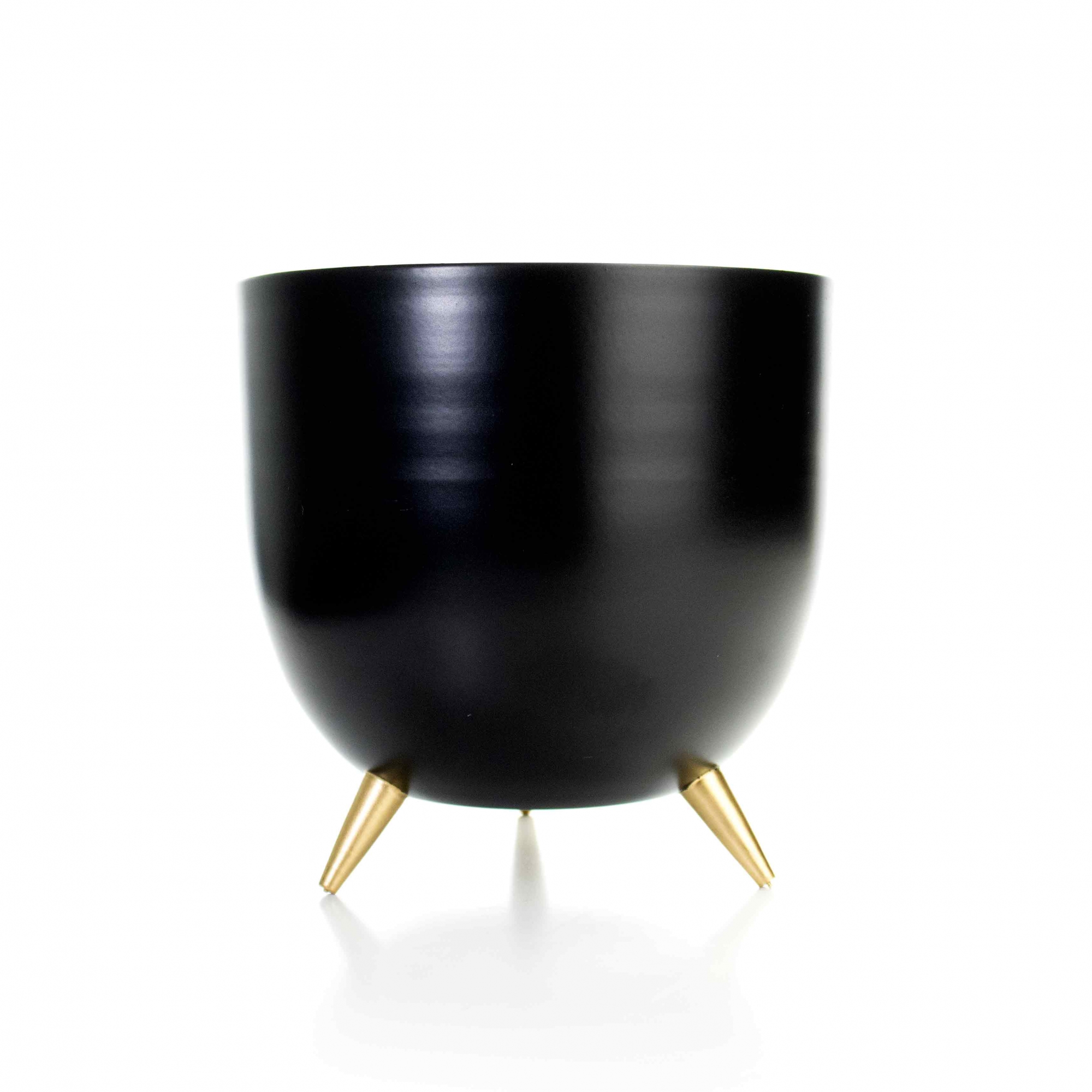 Cachepot de Metal Preto e Pés Dourado 17cm - D'Rossi