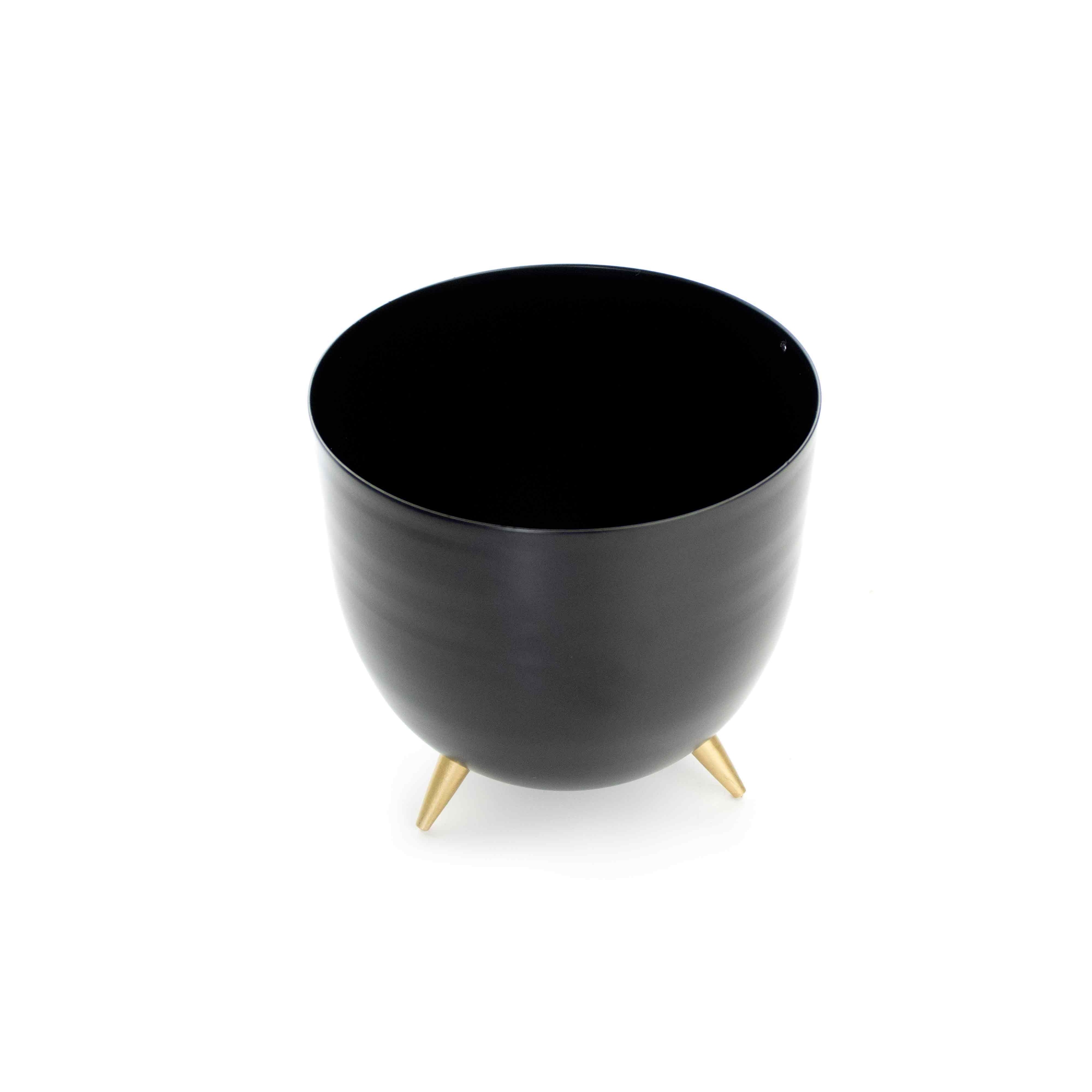 Cachepot de Metal Preto e Pés Dourado 17cm - D'Rossi