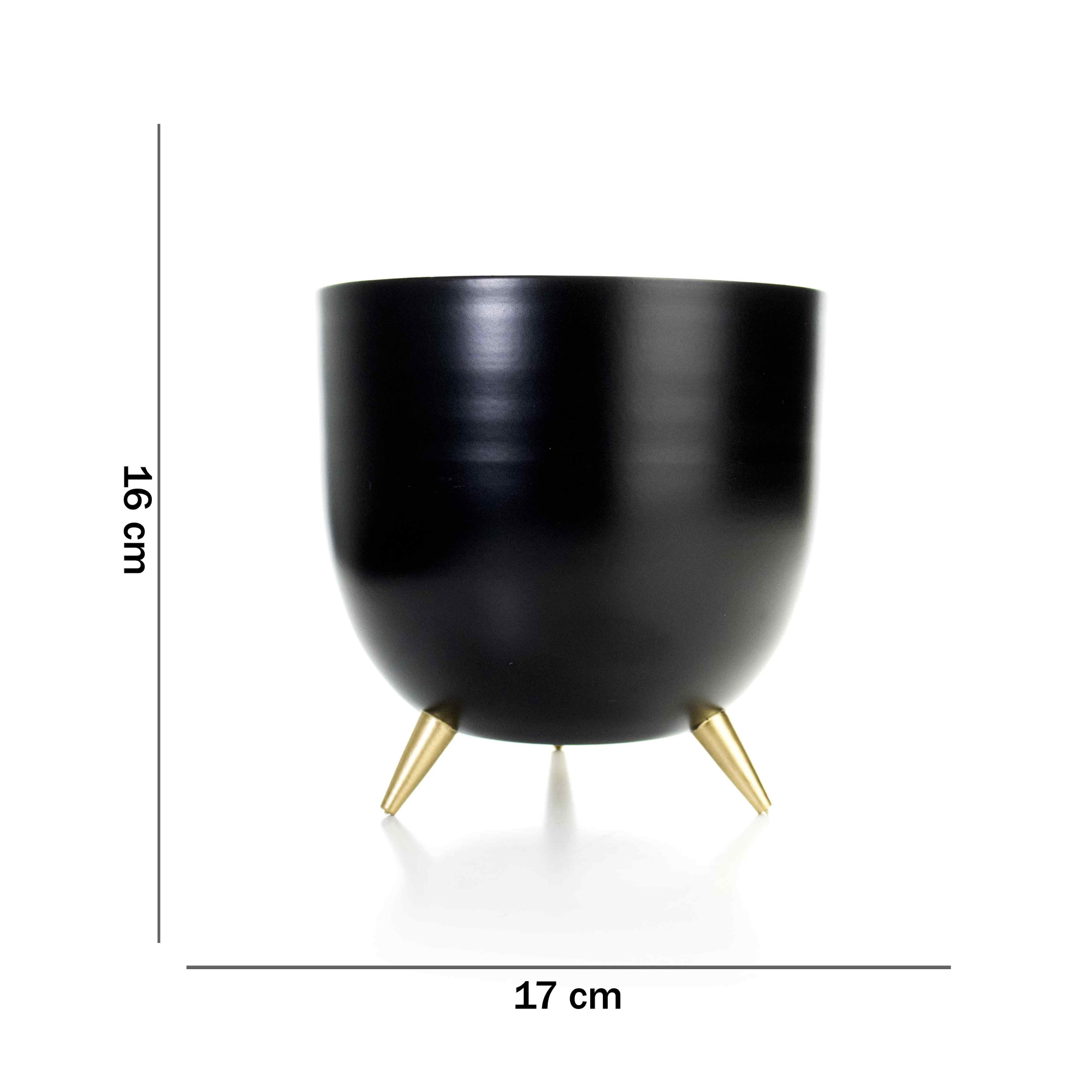 Cachepot de Metal Preto e Pés Dourado 17cm - D'Rossi