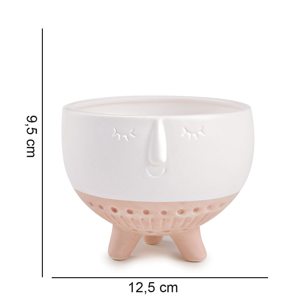 Cachepot em Cerâmica Branco e Rosê 9,5x12,5 cm - D'Rossi