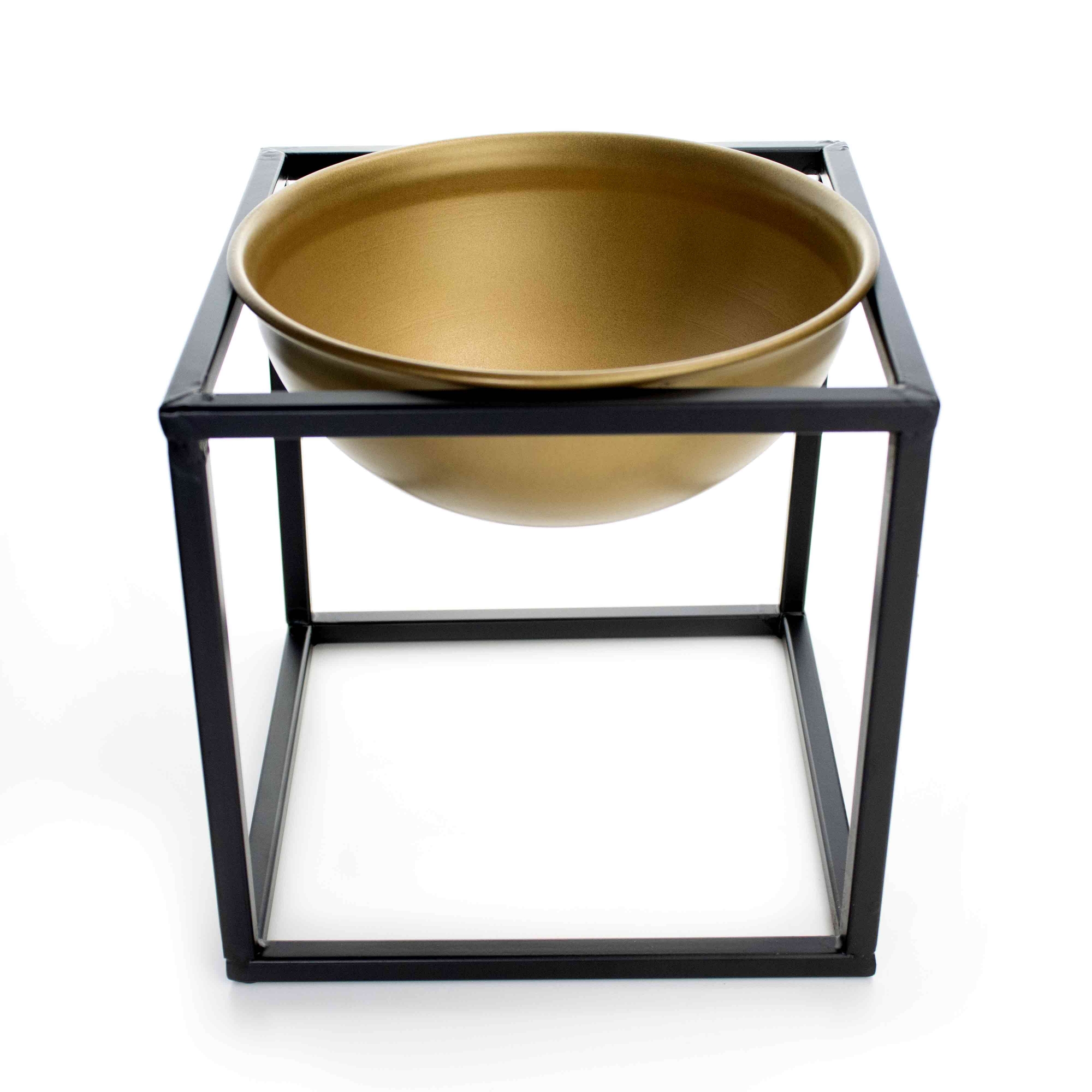 Cachepot em Cerâmica Dourado com Base de Metal Preto 21cm - D'Rossi