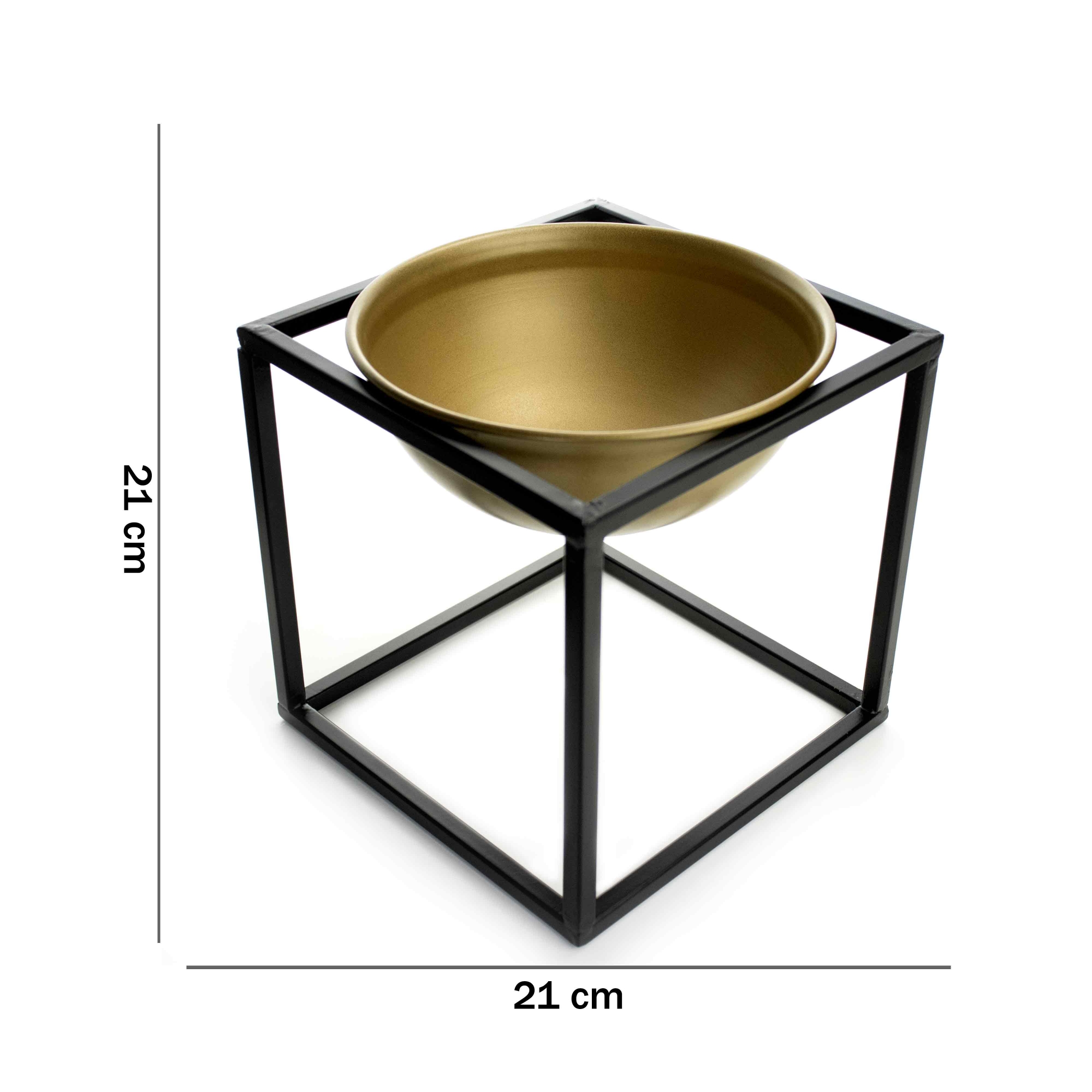 Cachepot em Cerâmica Dourado com Base de Metal Preto 21cm - D'Rossi