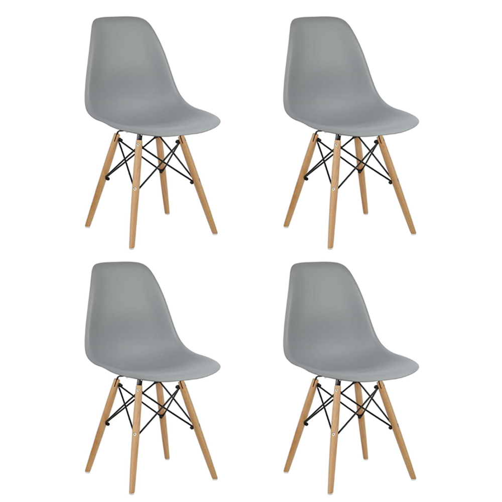 Cadeira Eiffel Eames Base Madeira Kit 4 Sala de Jantar Cinza R02 - D'Rossi