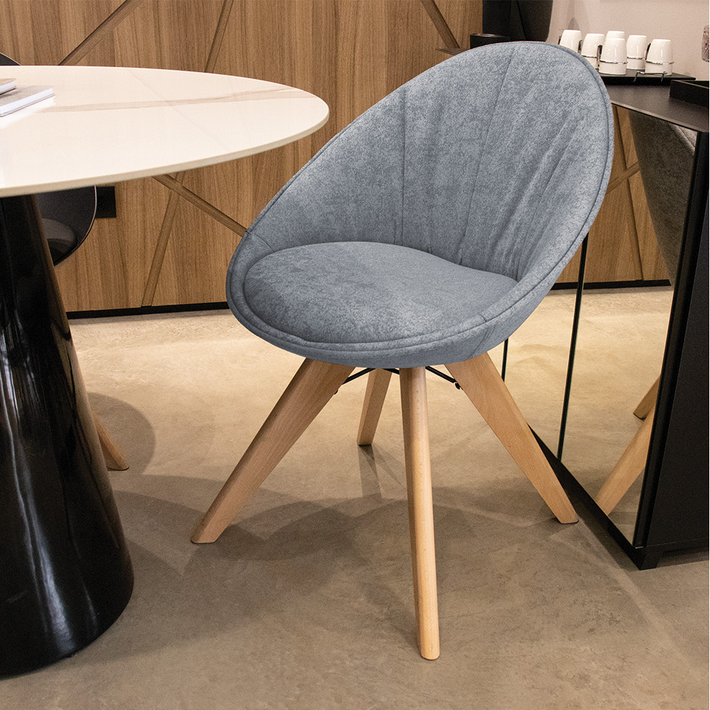 Cadeira Giratória Estela Jacquard Cinza Base Madeira - D'Rossi