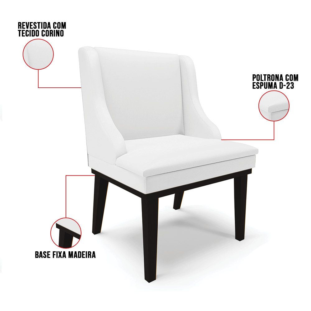 Cadeira de Jantar Liz Corino Branco Base Fixa Madeira Preto - D'Rossi