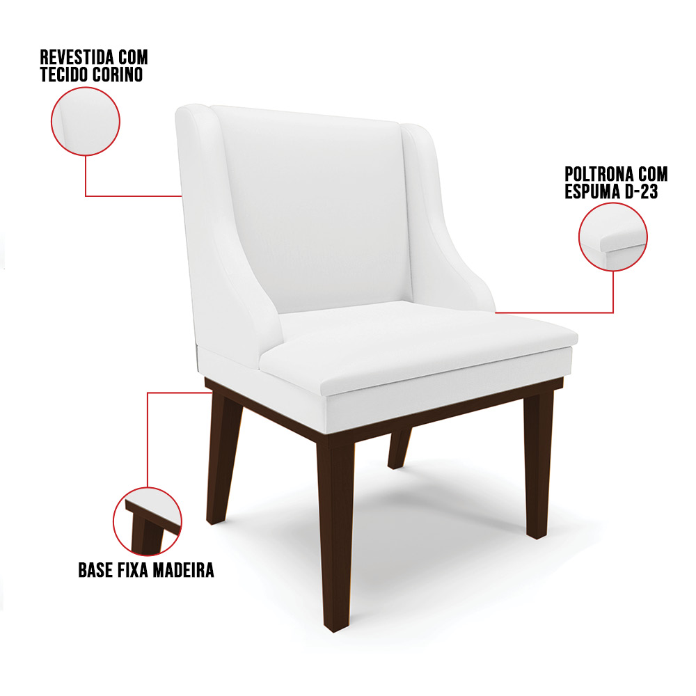 Cadeira de Jantar Liz Corino Branco Base Fixa Madeira Tabaco - D'Rossi