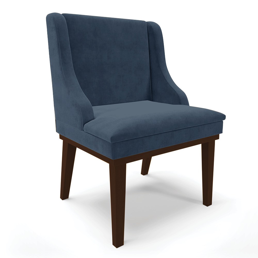 Cadeira de Jantar Liz Suede Azul Marinho Base Fixa Madeira Tabaco - D'Rossi