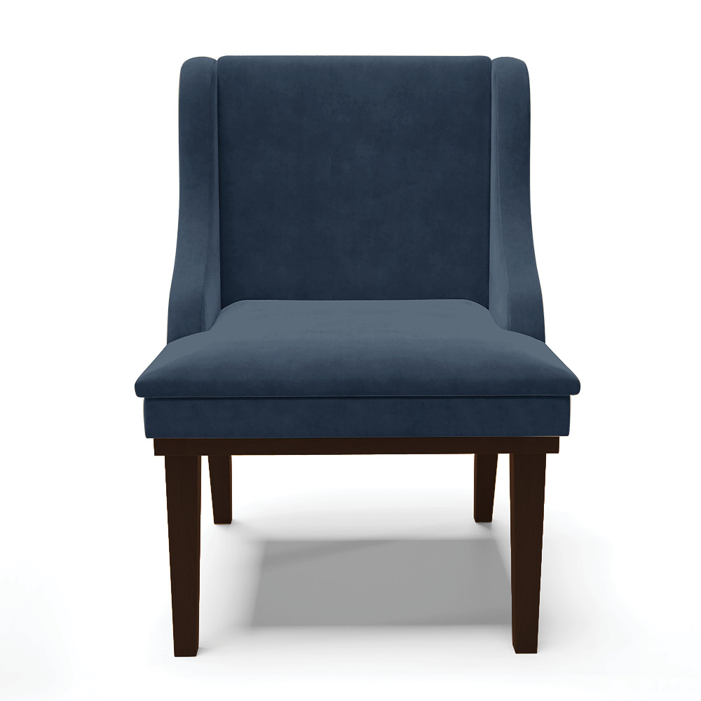 Cadeira de Jantar Liz Suede Azul Marinho Base Fixa Madeira Tabaco - D'Rossi