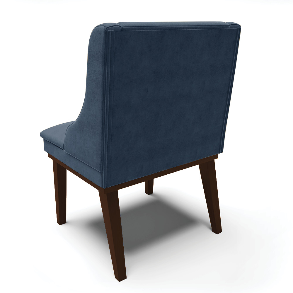Cadeira de Jantar Liz Suede Azul Marinho Base Fixa Madeira Tabaco - D'Rossi