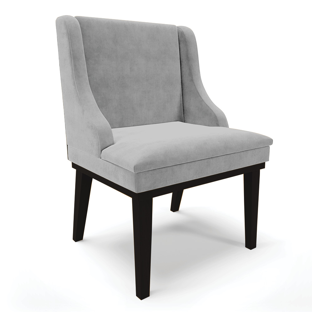 Cadeira de Jantar Liz Suede Cinza Base Fixa Madeira Preto - D'Rossi