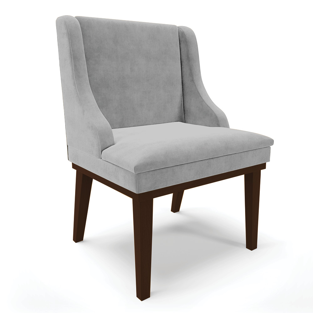 Cadeira de Jantar Liz Suede Cinza Base Fixa Madeira Tabaco - D'Rossi