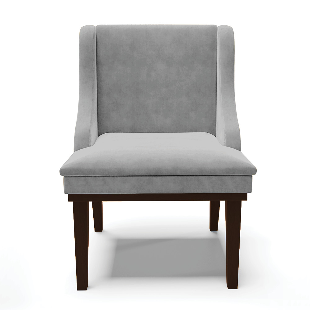 Cadeira de Jantar Liz Suede Cinza Base Fixa Madeira Tabaco - D'Rossi