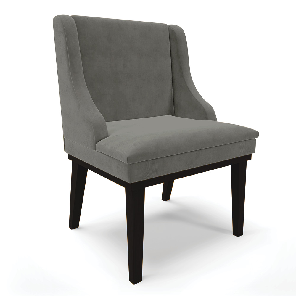 Cadeira de Jantar Liz Suede Grafite Base Fixa Madeira Preto - D'Rossi