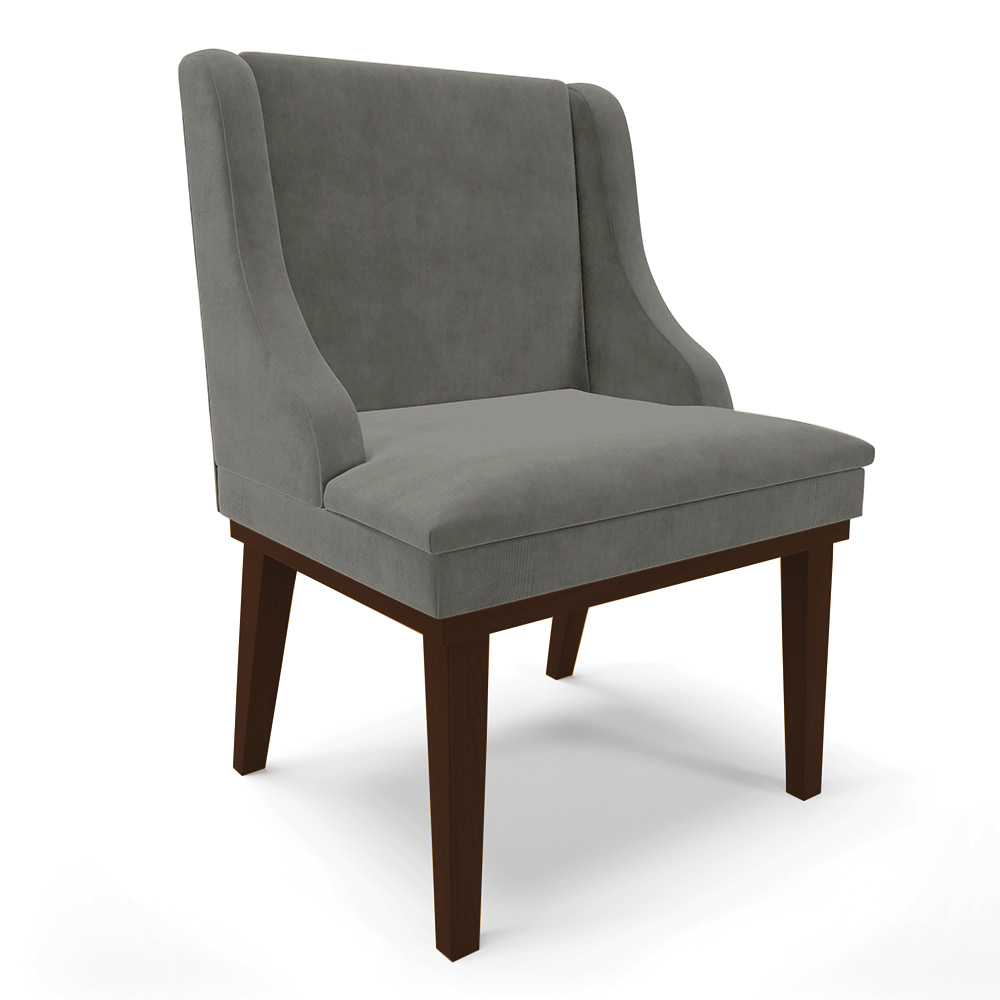 Cadeira de Jantar Liz Suede Grafite Base Fixa Madeira Tabaco - D'Rossi