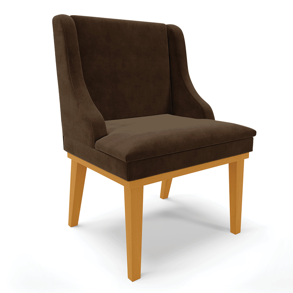 Cadeira de Jantar Liz Suede Marrom Base Fixa Madeira Castanho - D'Rossi