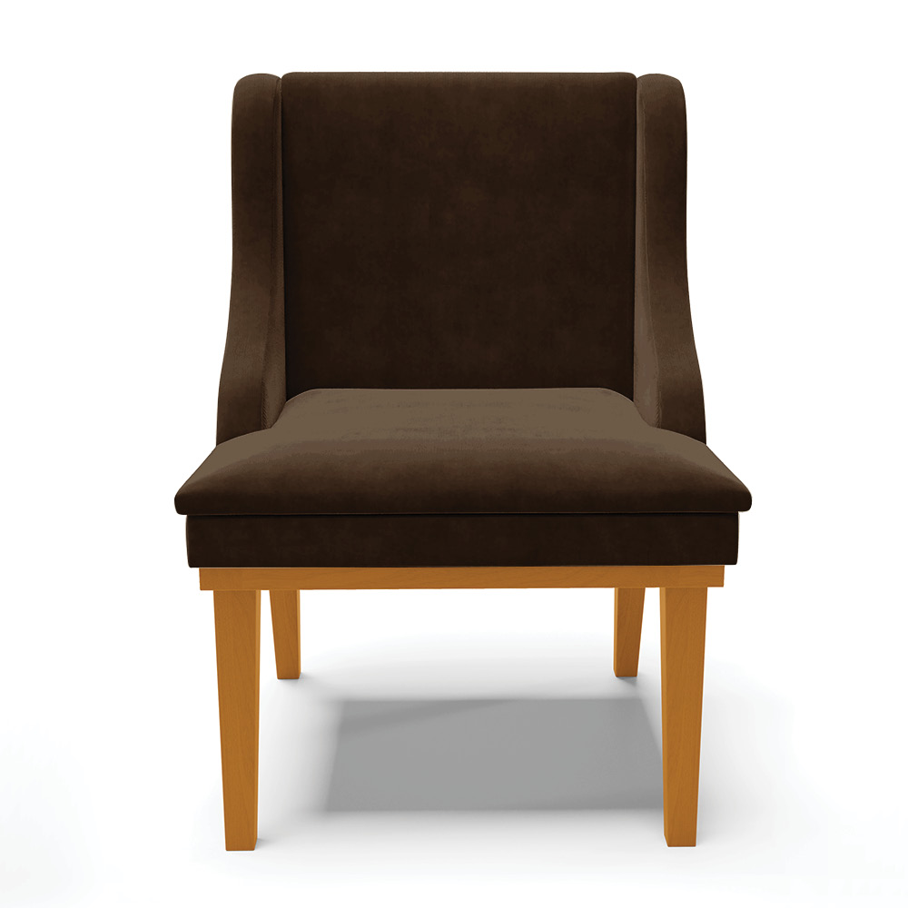 Cadeira de Jantar Liz Suede Marrom Base Fixa Madeira Castanho - D'Rossi