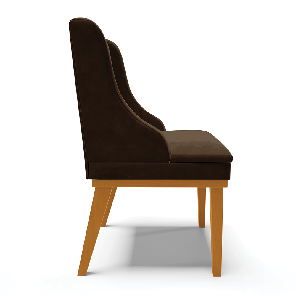 Cadeira de Jantar Liz Suede Marrom Base Fixa Madeira Castanho - D'Rossi