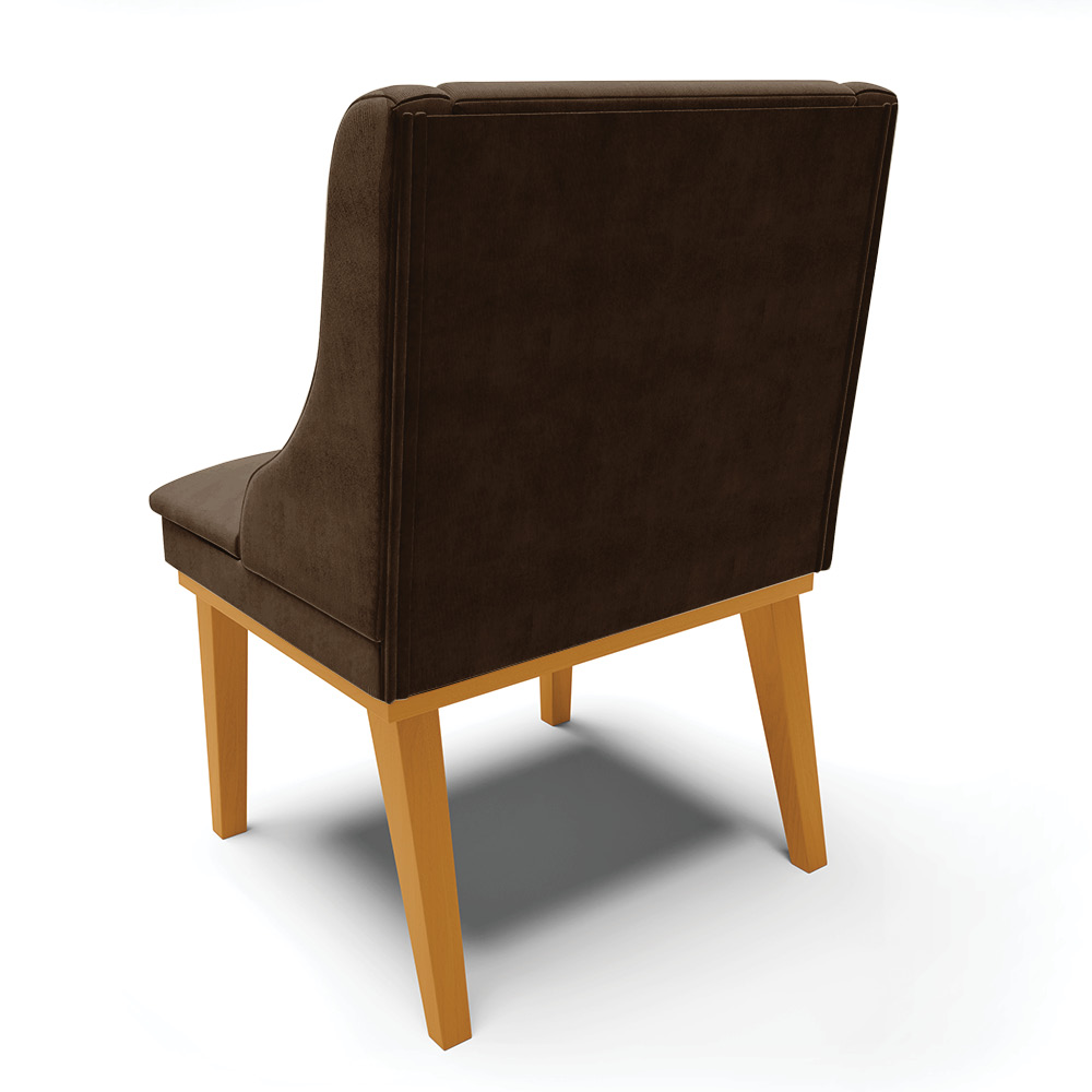Cadeira de Jantar Liz Suede Marrom Base Fixa Madeira Castanho - D'Rossi