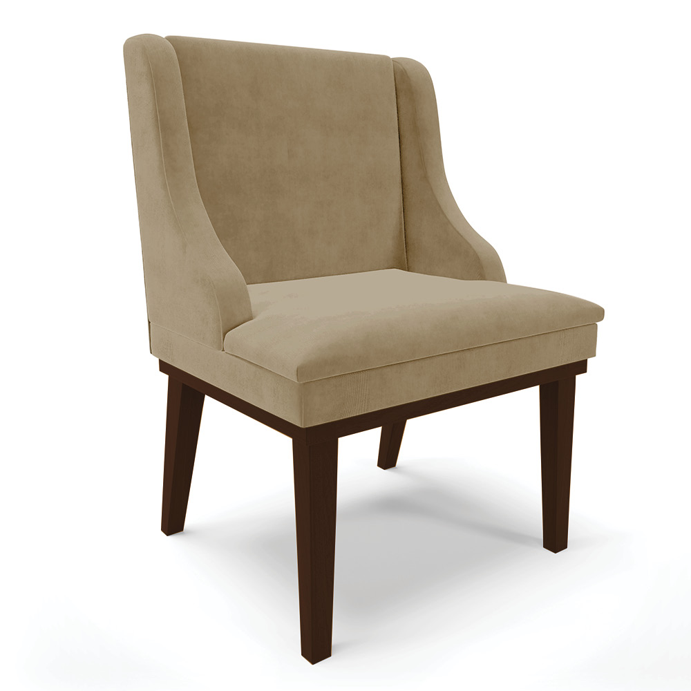 Cadeira de Jantar Liz Suede Marrom Rato Base Fixa Madeira Tabaco - D'Rossi