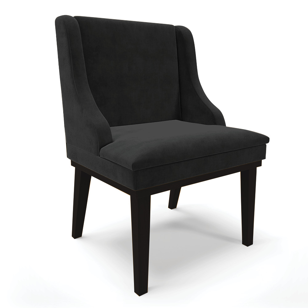 Cadeira de Jantar Liz Suede Preto Base Fixa Madeira Preto - D'Rossi