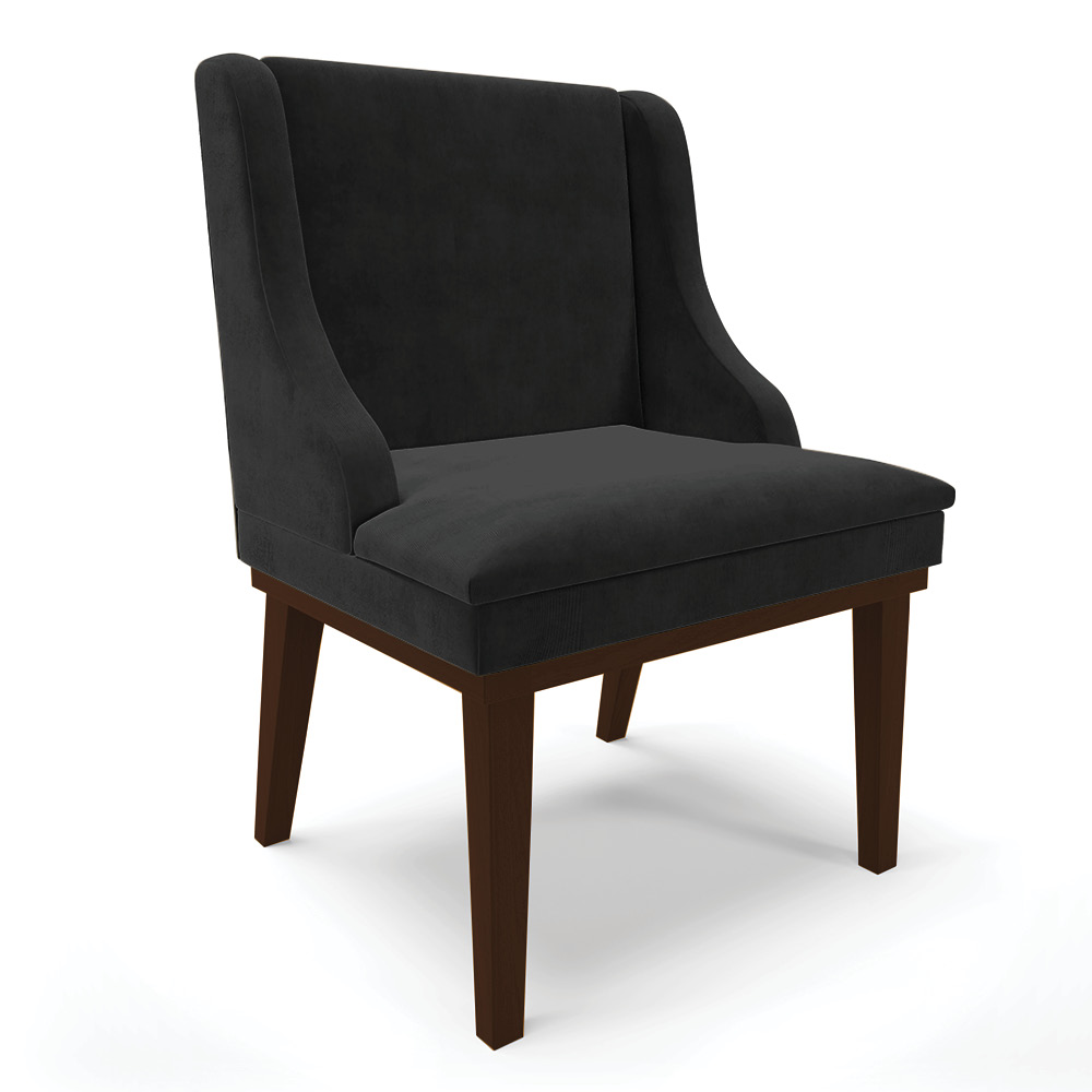 Cadeira de Jantar Liz Suede Preto Base Fixa Madeira Tabaco - D'Rossi