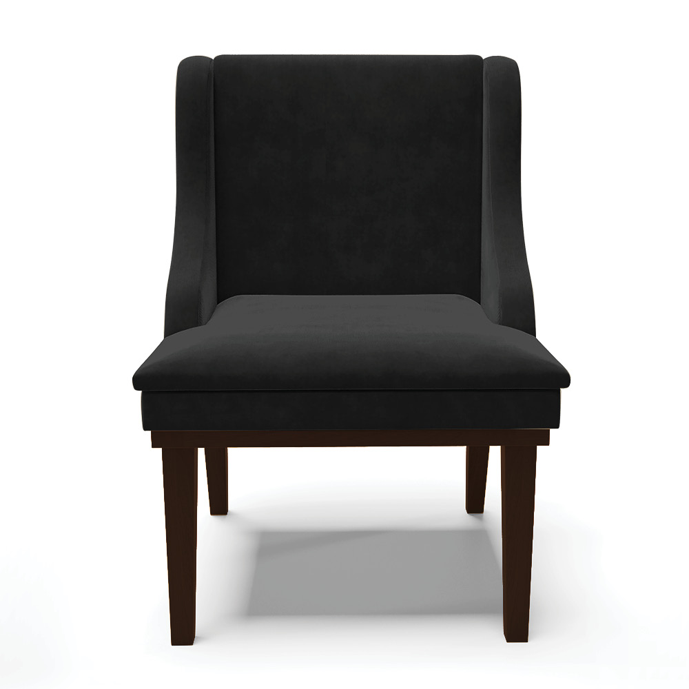 Cadeira de Jantar Liz Suede Preto Base Fixa Madeira Tabaco - D'Rossi