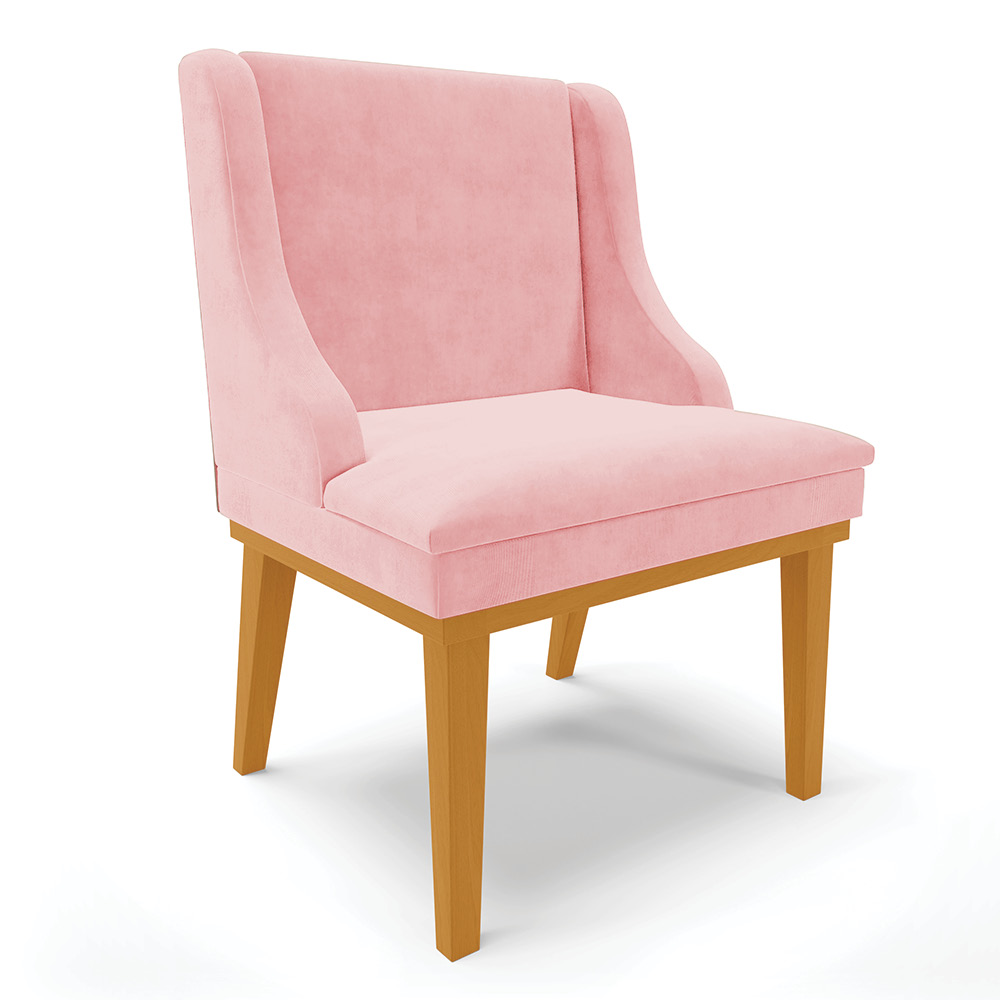 Cadeira de Jantar Liz Suede Rosa Bebê Base Fixa Madeira Castanho - D'Rossi