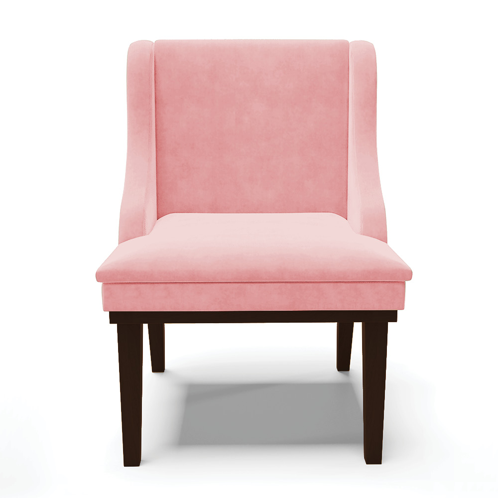Cadeira de Jantar Liz Suede Rosa Bebê Base Fixa Madeira Tabaco - D'Rossi