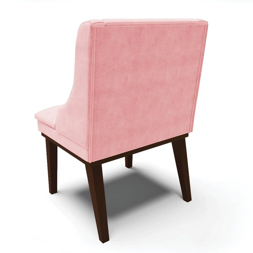 Cadeira de Jantar Liz Suede Rosa Bebê Base Fixa Madeira Tabaco - D'Rossi