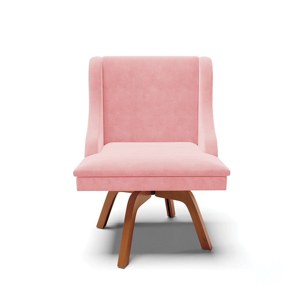 Cadeira de Jantar Liz Suede Rosa Bebê Base Giratória de Madeira MM35 - D'Rossi