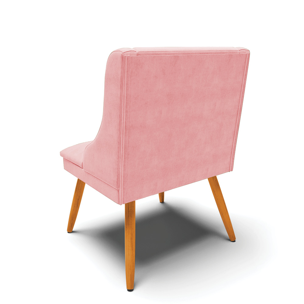 Cadeira de Jantar Liz Suede Rosa Bebê Pés Palito Castanho - D'Rossi