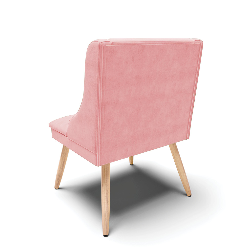 Cadeira de Jantar Liz Suede Rosa Bebê Pés Palito Natural - D'Rossi