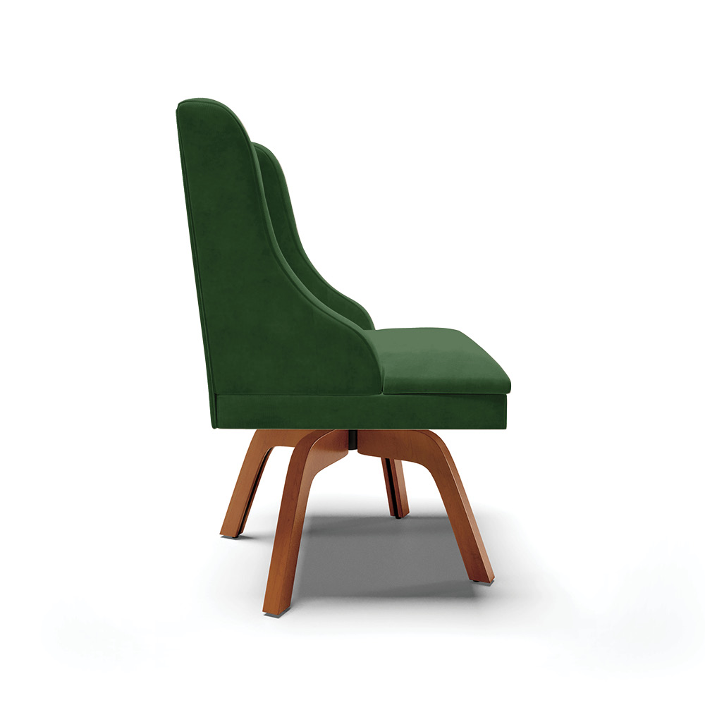Cadeira de Jantar Liz Suede Verde Base Giratória de Madeira MM35 - D'Rossi