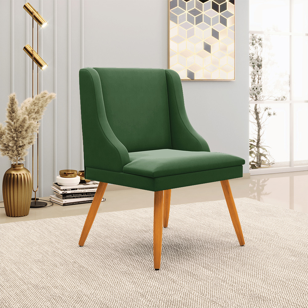 Cadeira de Jantar Liz Suede Verde Pés Palito Castanho - D'Rossi