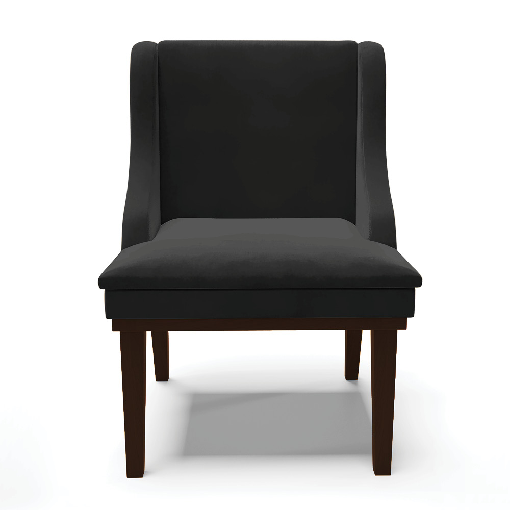 Cadeira de Jantar Liz Veludo Preto Base Fixa Madeira Tabaco - D'Rossi