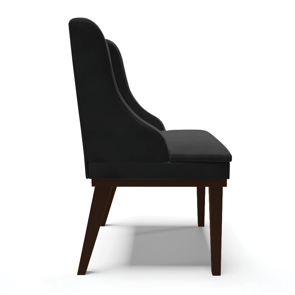 Cadeira de Jantar Liz Veludo Preto Base Fixa Madeira Tabaco - D'Rossi