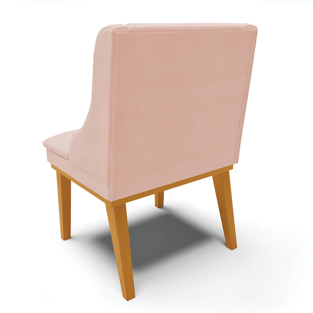 Cadeira de Jantar Liz Veludo Rosê Base Fixa Madeira Castanho - D'Rossi