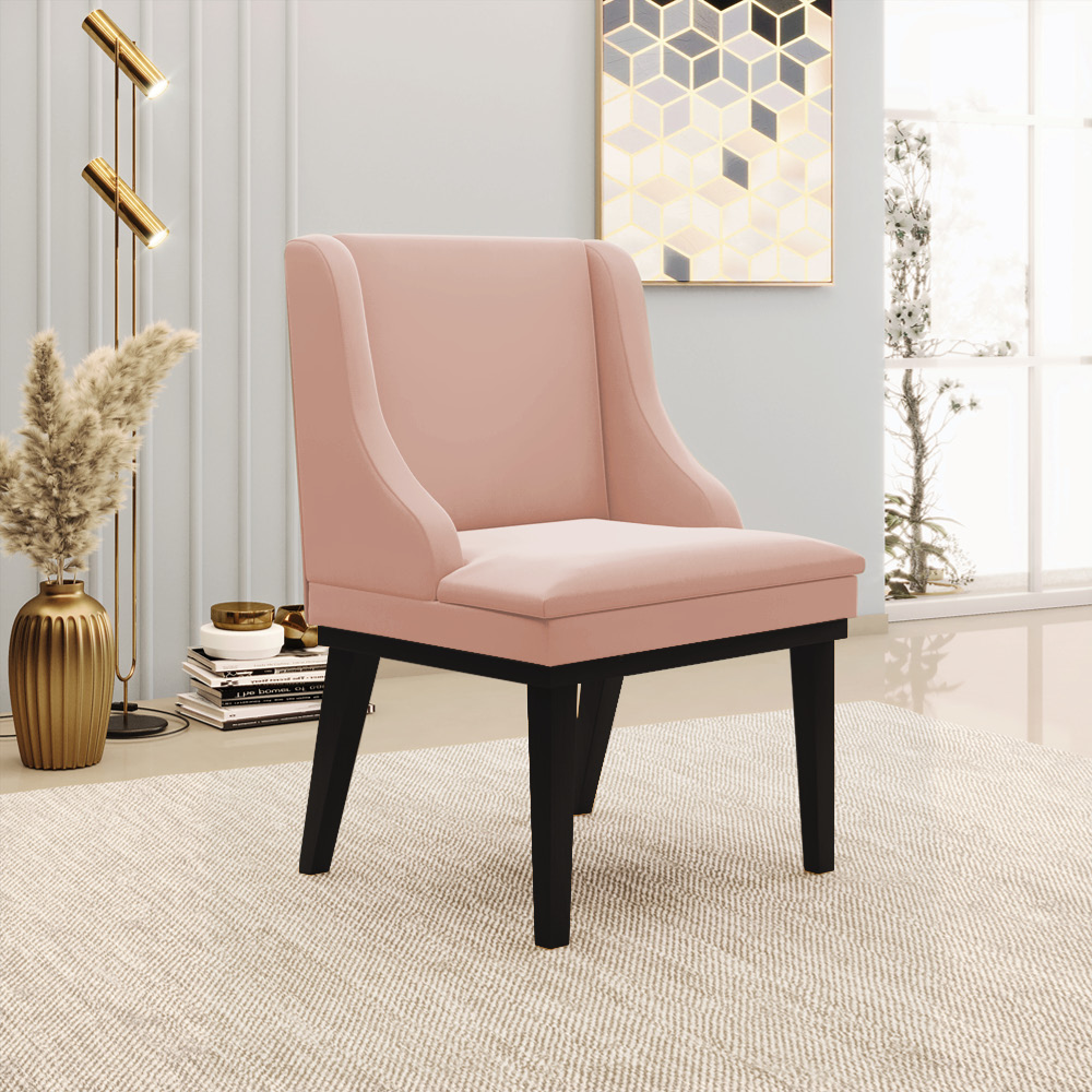 Cadeira de Jantar Liz Veludo Rosê Base Fixa Madeira Preto - D'Rossi