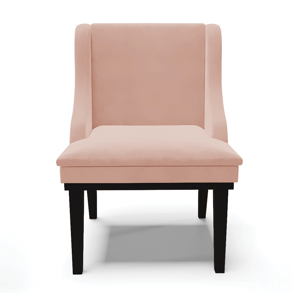 Cadeira de Jantar Liz Veludo Rosê Base Fixa Madeira Preto - D'Rossi